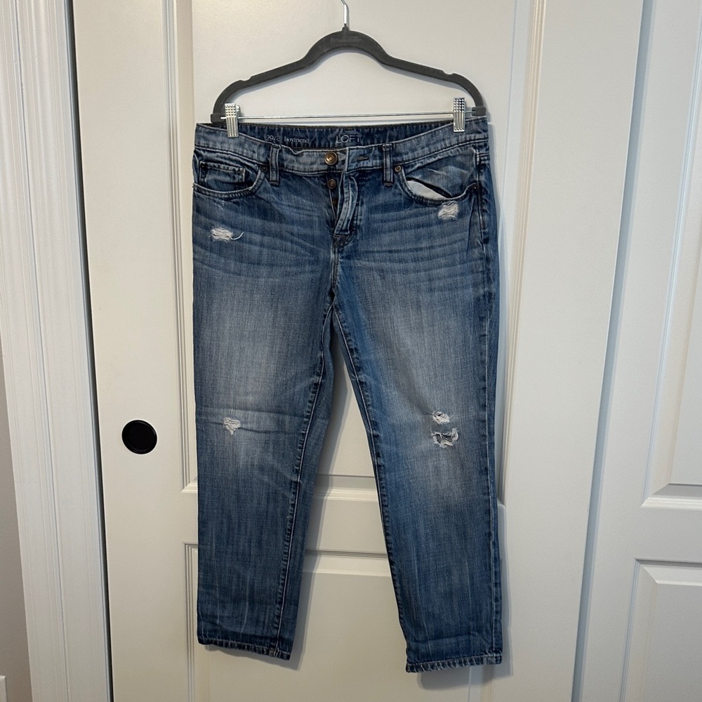 LOFT Distressed Blue Boyfriend Jeans